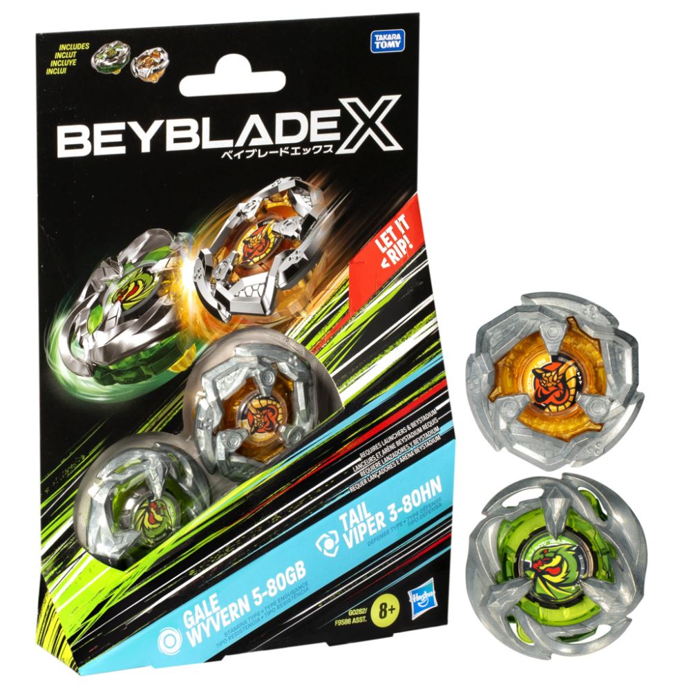 RemyBoyz Set 2 jucarii spinner, Beyblade X, Gale Wyvern 5-80GB si Tail