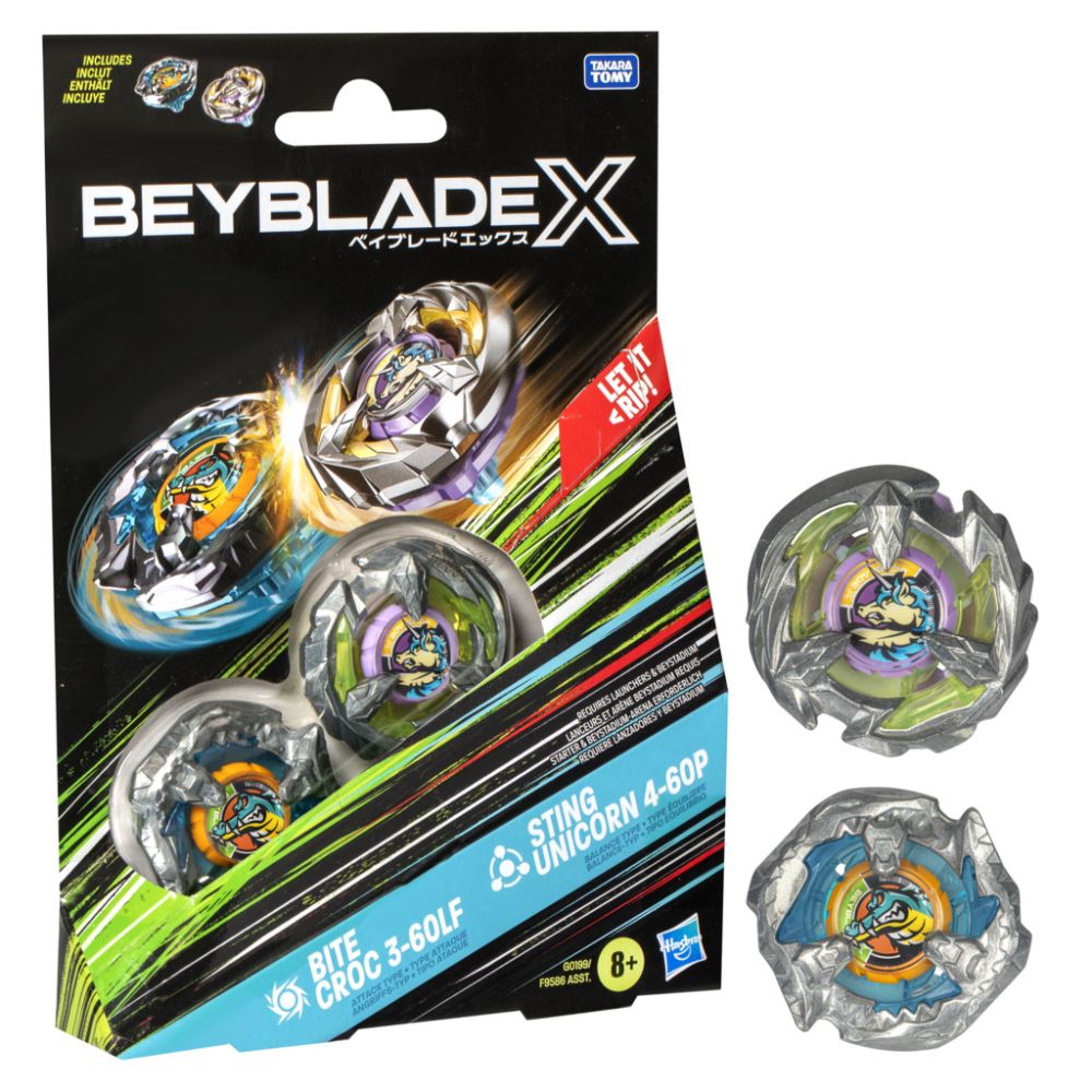 Set 2 jucarii spinner, Beyblade X, Bite Croc 3-60LF si Sting Unicorn 4-60P, G0199