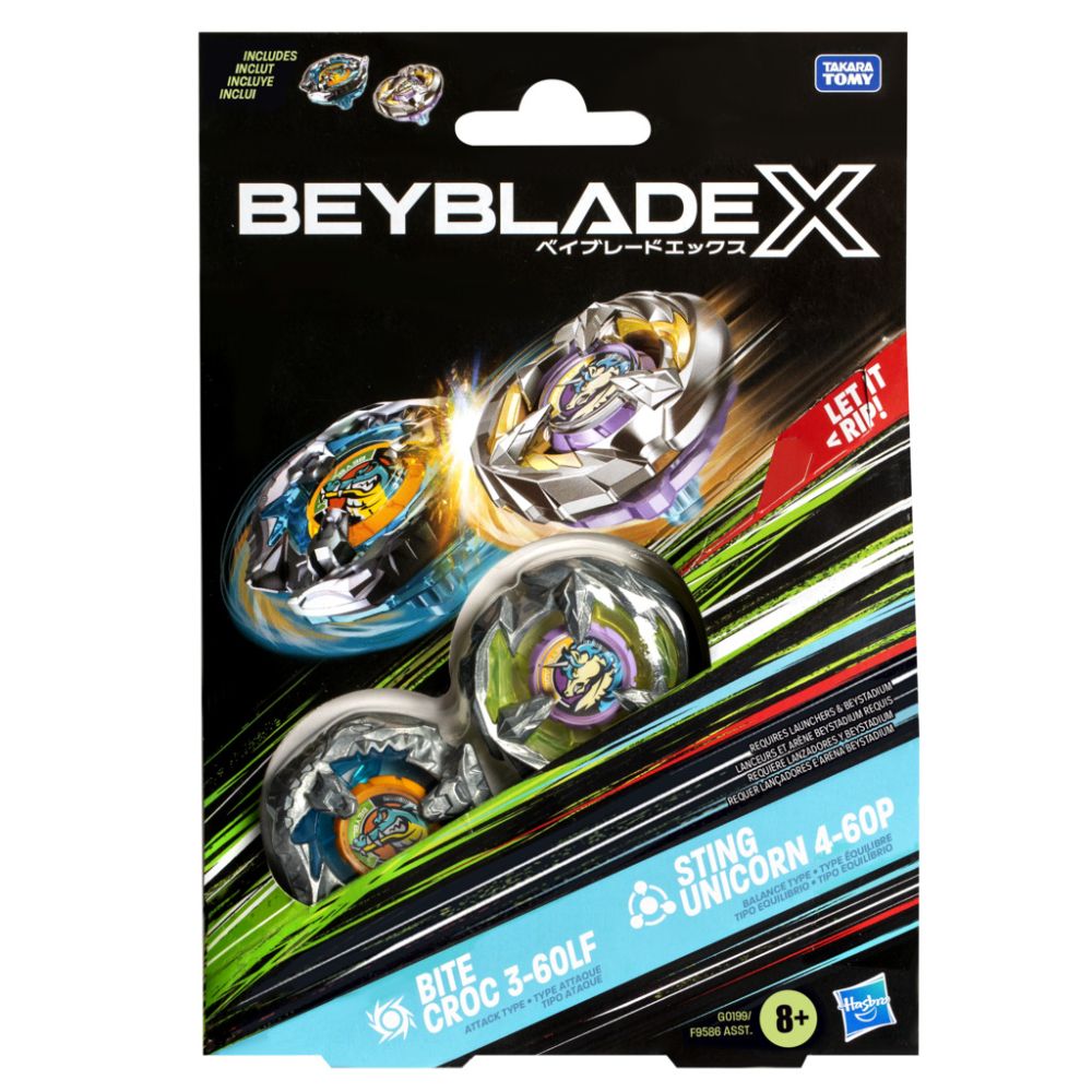 Set 2 jucarii spinner, Beyblade X, Bite Croc 3-60LF si Sting Unicorn 4-60P, G0199