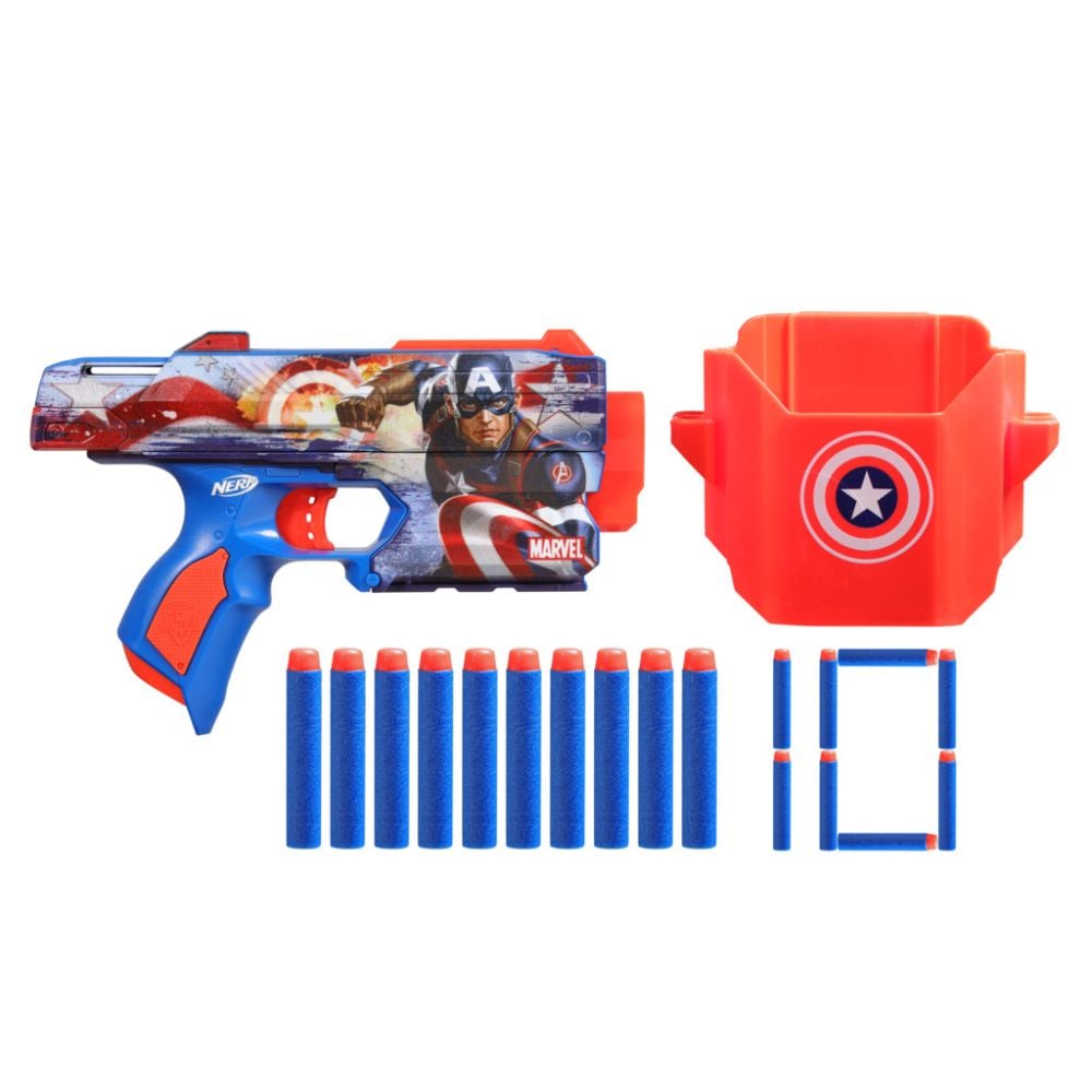 Blaster cu 10 sageti din spuma, Nerf, Captain America, F9717