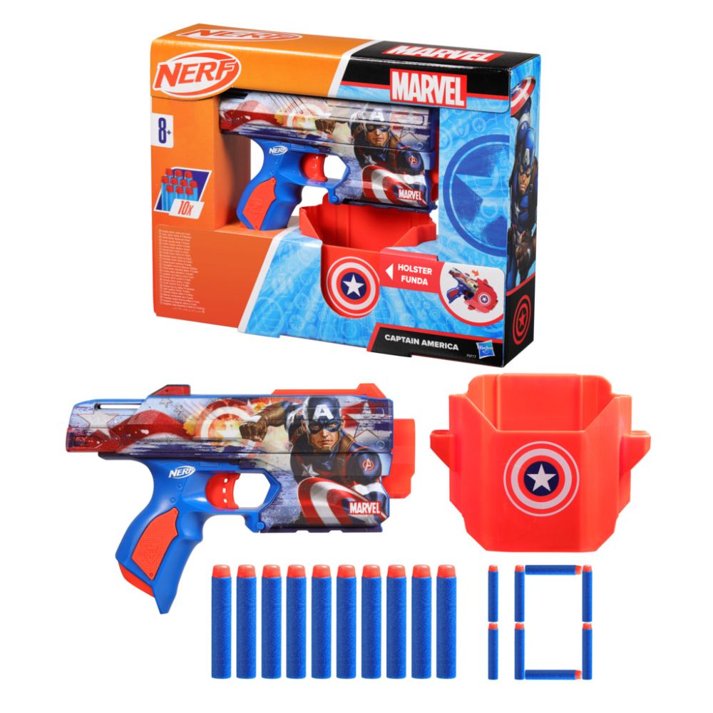 Blaster cu 10 sageti din spuma, Nerf, Captain America, F9717