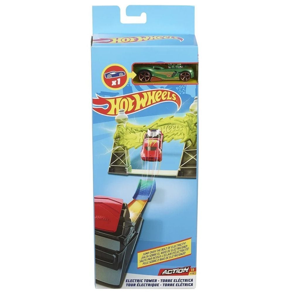Set de joaca cu masinuta de curse, Hot Wheels, Tower Electric, FWM86