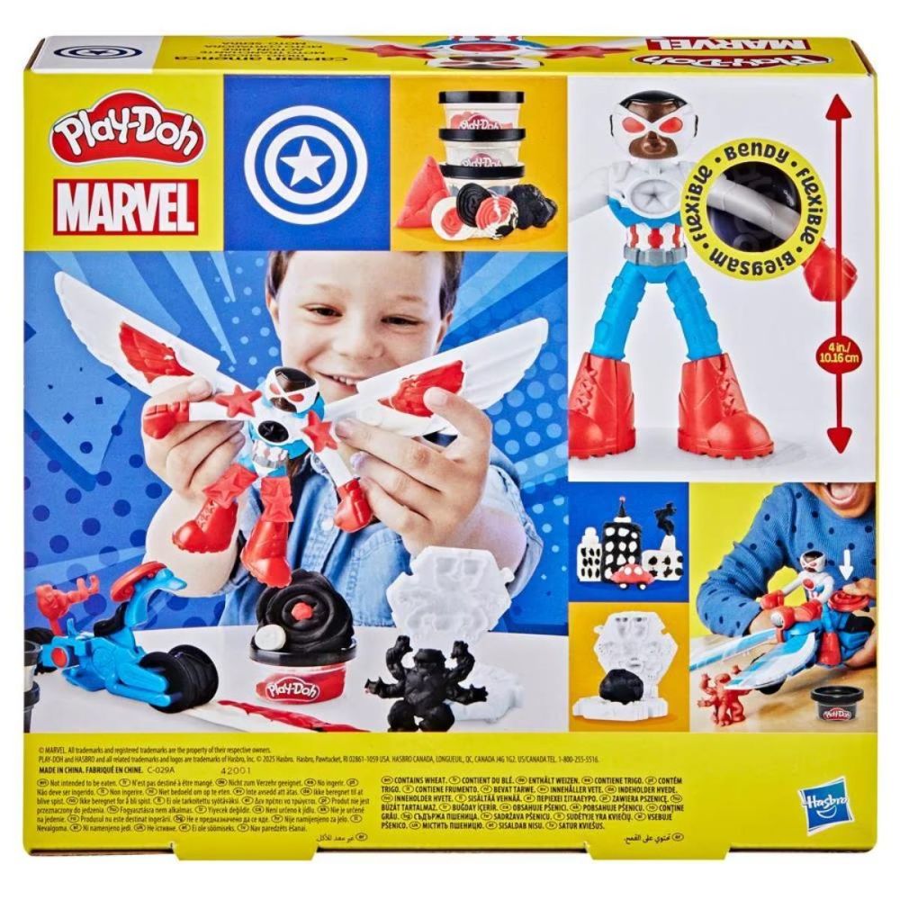 Set de joaca cu figurina, Play-Doh, Marvel, Captain America si Moto Slicer, G0555