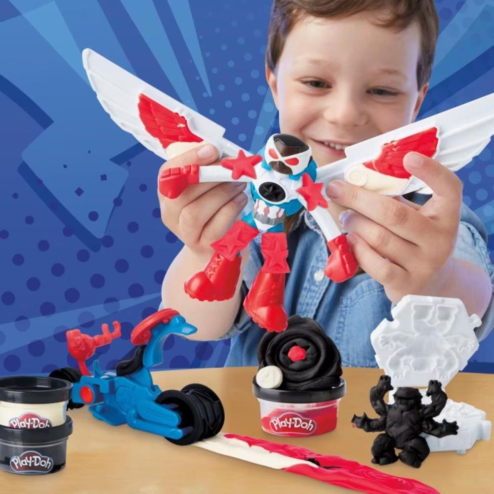 Set de joaca cu figurina, Play-Doh, Marvel, Captain America si Moto Slicer, G0555