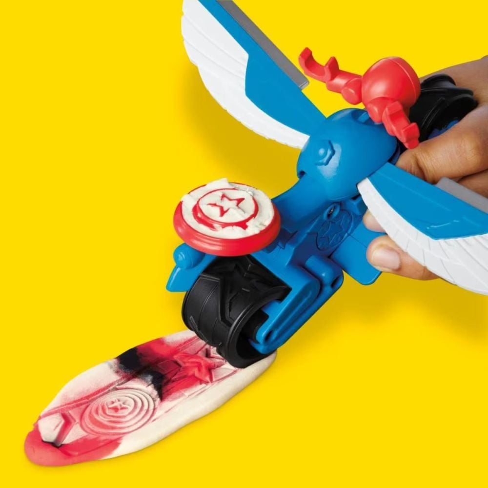 Set de joaca cu figurina, Play-Doh, Marvel, Captain America si Moto Slicer, G0555