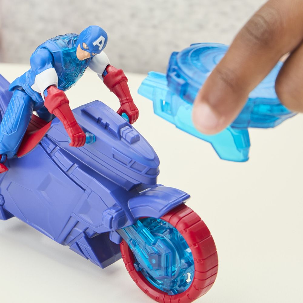 Figurina cu motocicleta si scut, Marvel Avengers, Captain America, 10 cm, G0889