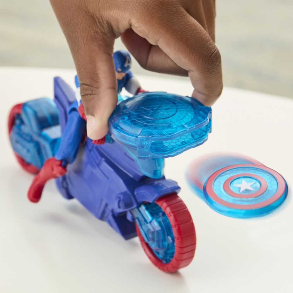 Figurina cu motocicleta si scut, Marvel Avengers, Captain America, 10 cm, G0889