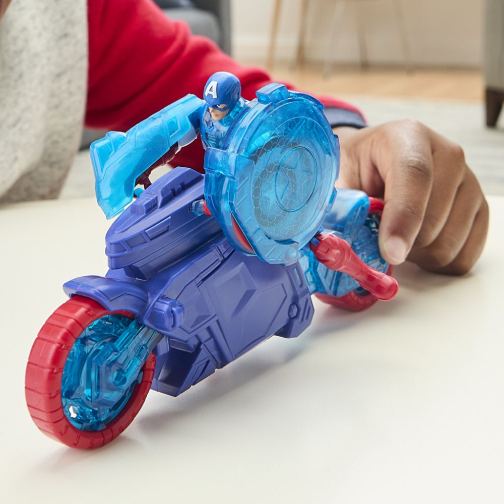 Figurina cu motocicleta si scut, Marvel Avengers, Captain America, 10 cm, G0889