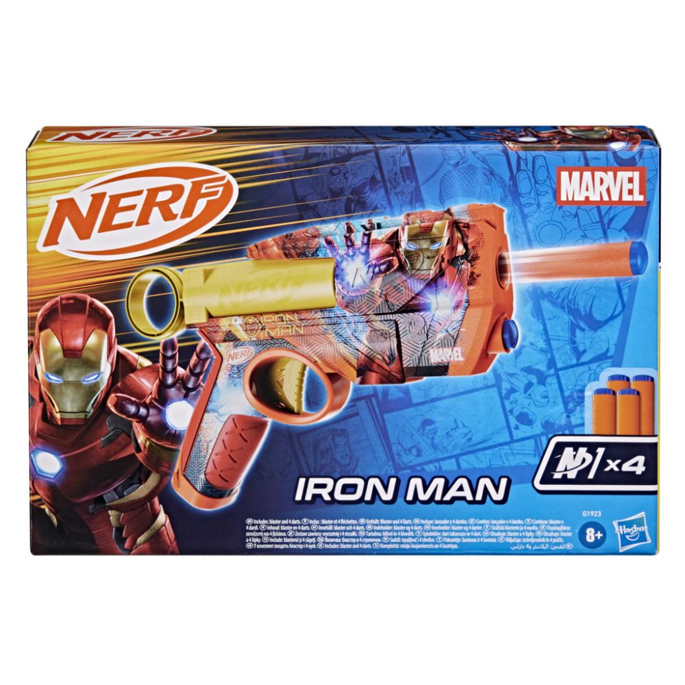 Blaster cu 4 sageti din spuma, Nerf, Marvel, Iron Man, G1923