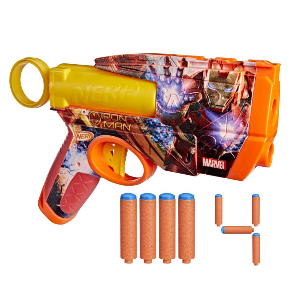 Blaster cu 4 sageti din spuma, Nerf, Marvel, Iron Man, G1923