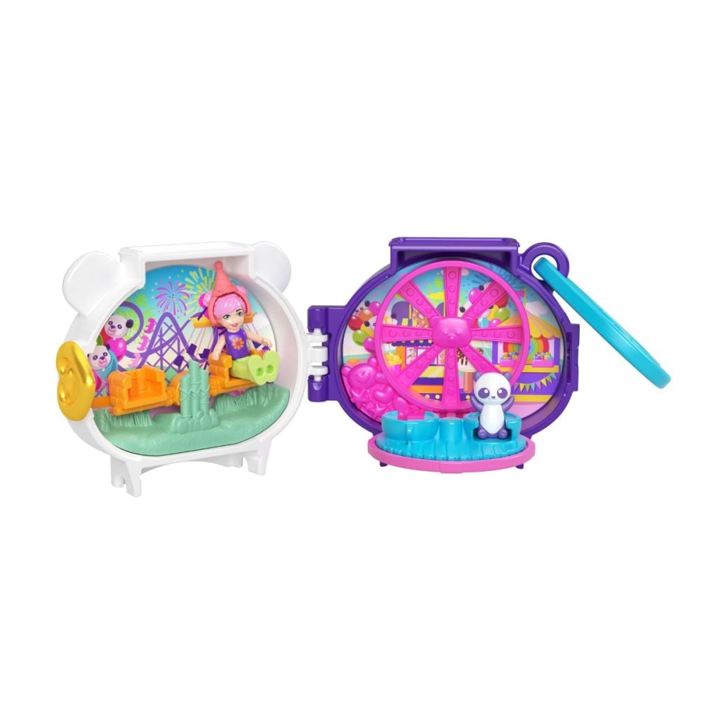 Mini gentuta in forma de animalut cu accesorii, Polly Pocket, Panda, HRD38