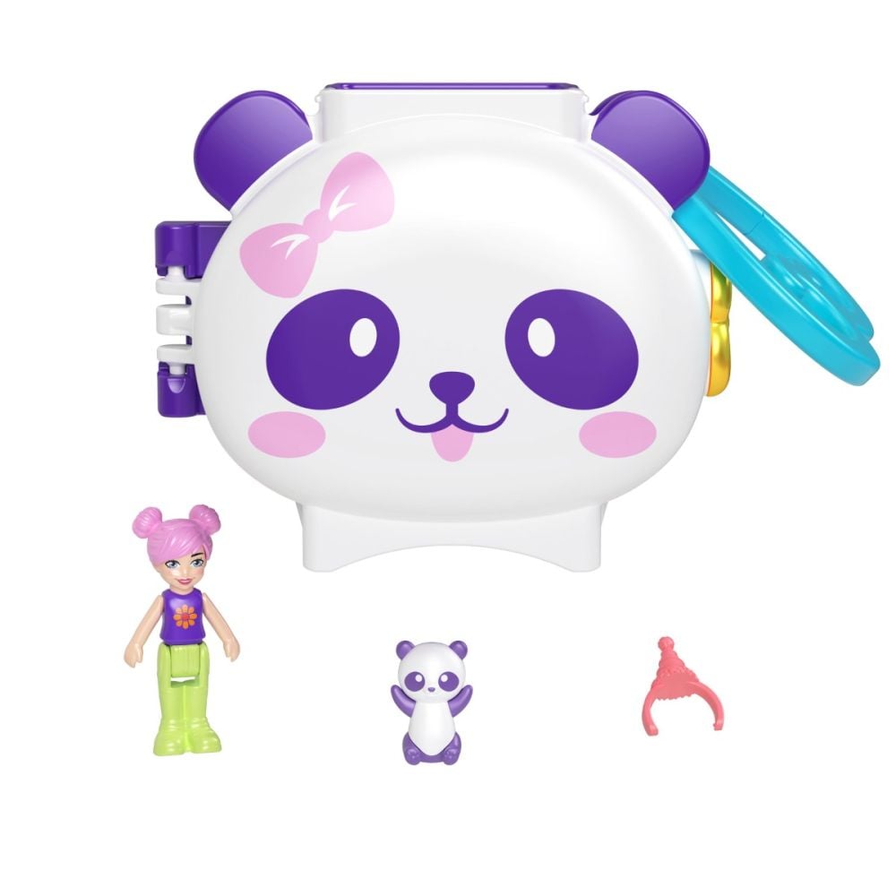 Mini gentuta in forma de animalut cu accesorii, Polly Pocket, Panda, HRD38