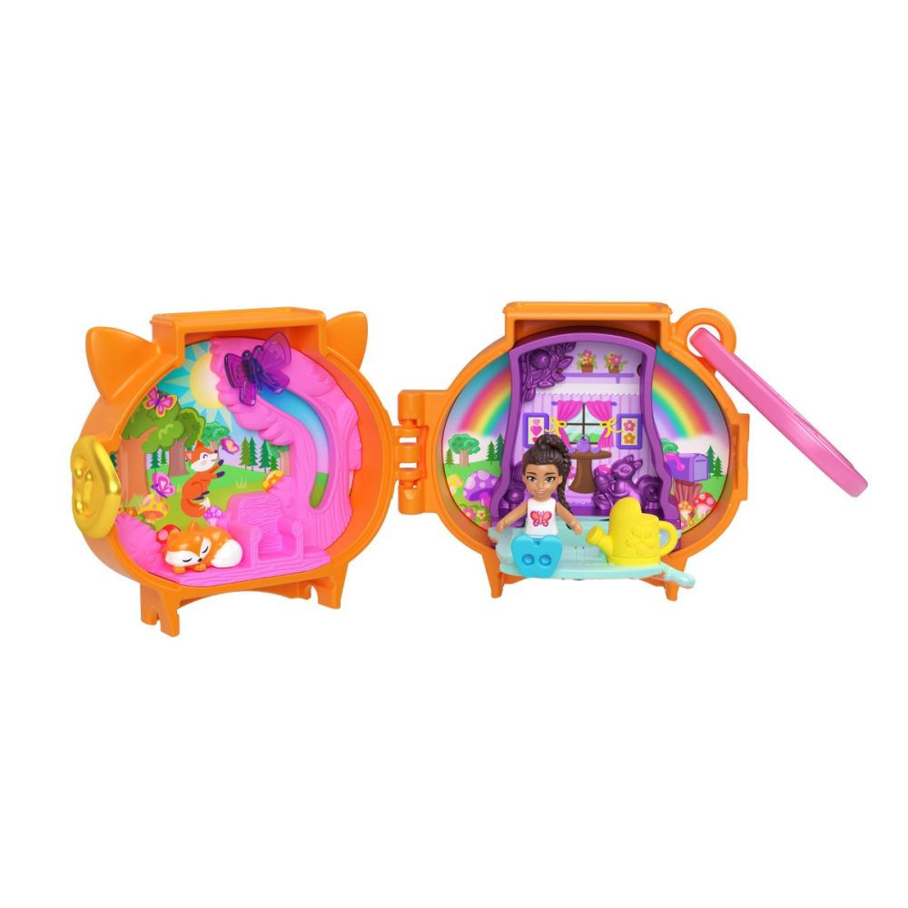 Mini gentuta in forma de animalut cu accesorii, Polly Pocket, Fox, HRD39