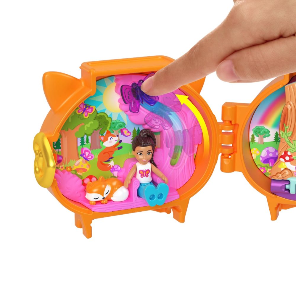 Mini gentuta in forma de animalut cu accesorii, Polly Pocket, Fox, HRD39