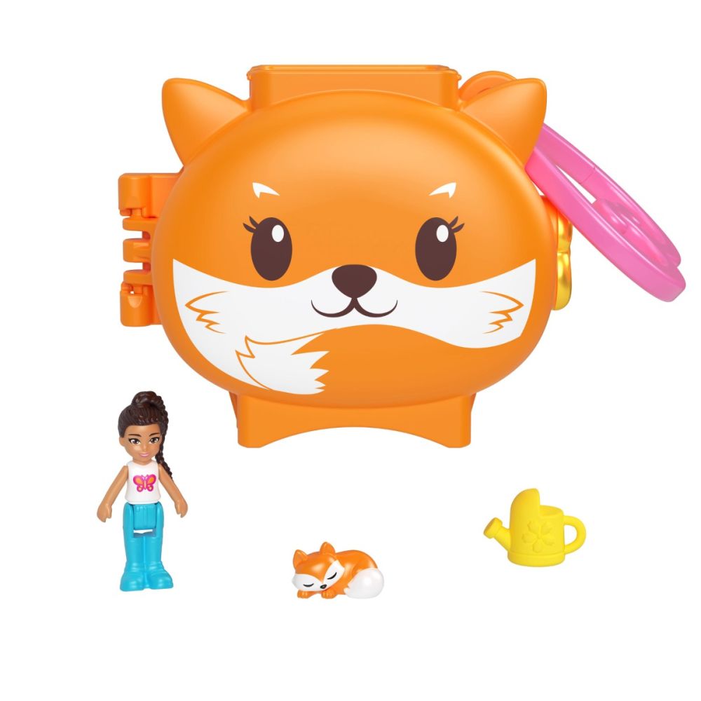 Mini gentuta in forma de animalut cu accesorii, Polly Pocket, Fox, HRD39