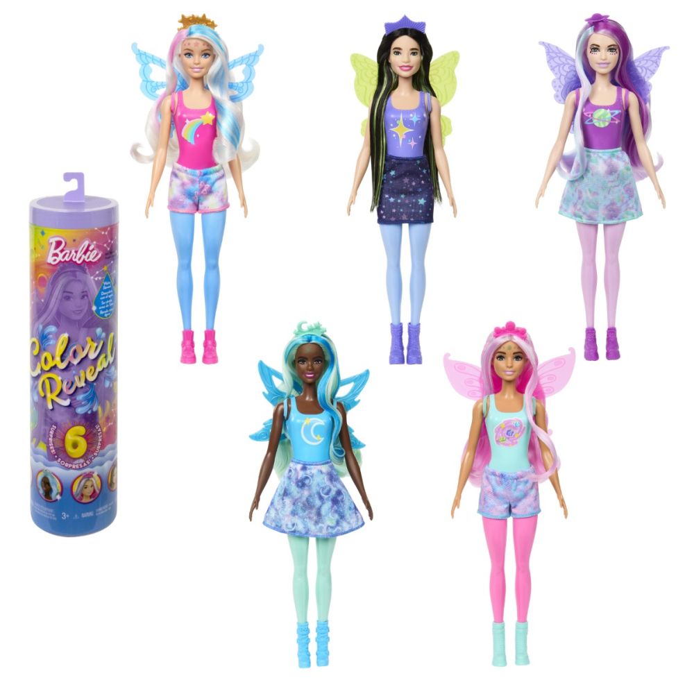 Papusa surpriza Barbie, Color Reveal Rainbow Galaxy, 6 surprize, HJX61