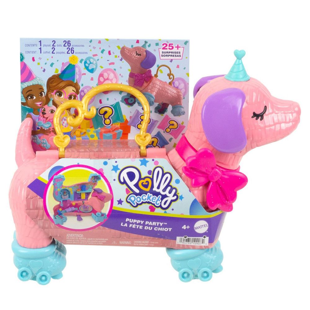 Set de joaca cu 2 papusi si 26 accesorii, Polly Pocket, Pinata Pappy Party, HKV52