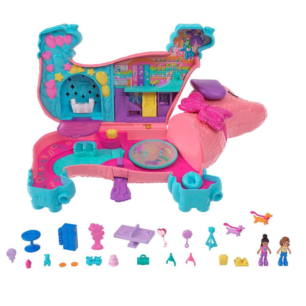Set de joaca cu 2 papusi si 26 accesorii, Polly Pocket, Pinata Pappy Party, HKV52