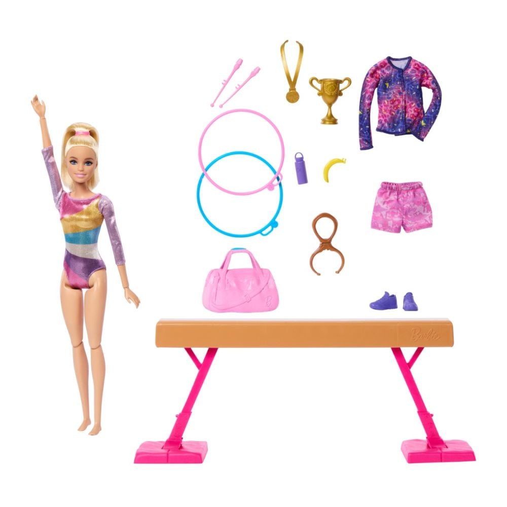 Papusa gimnasta cu accesorii, Barbie, HRG52