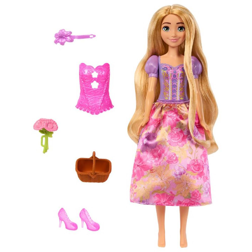 Papusa cu accesorii surpriza, Disney Princess, Spin And Reveal, Rapunzel, HTV86