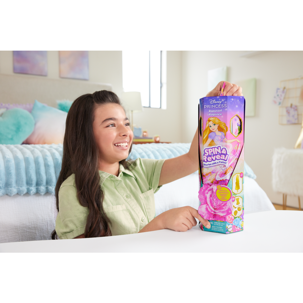 Papusa cu accesorii surpriza, Disney Princess, Spin And Reveal, Rapunzel, HTV86