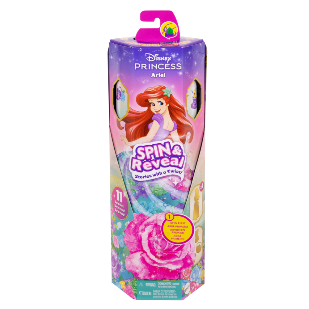 Papusa cu accesorii surpriza, Disney Princess, Spin And Reveal, Ariel, HTV88