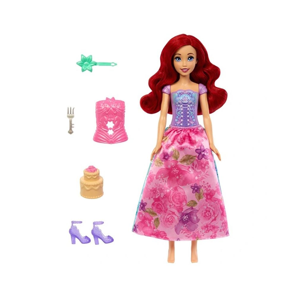 Papusa cu accesorii surpriza, Disney Princess, Spin And Reveal, Ariel, HTV88