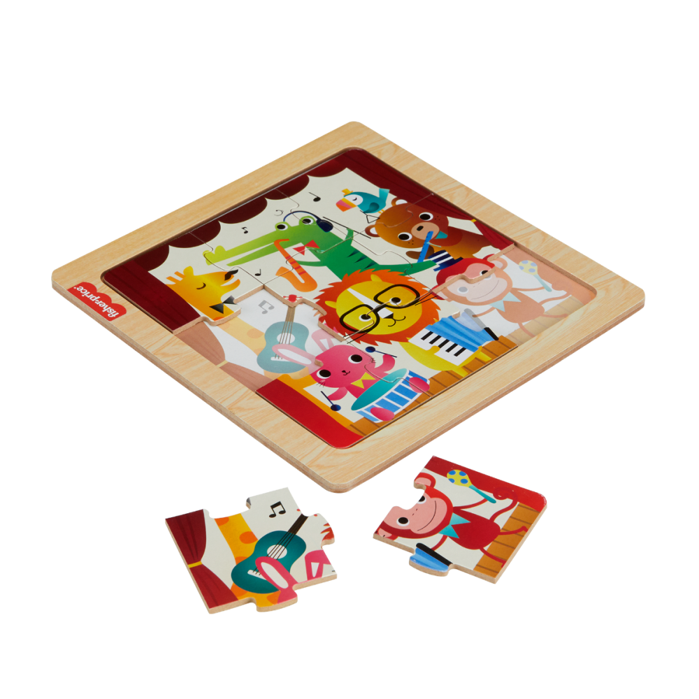 Mini puzzle din lemn, Fisher Price,  Jungla, HXV18
