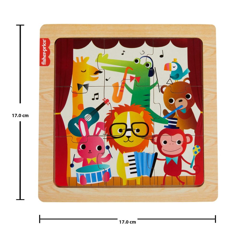 Mini puzzle din lemn, Fisher Price,  Jungla, HXV18
