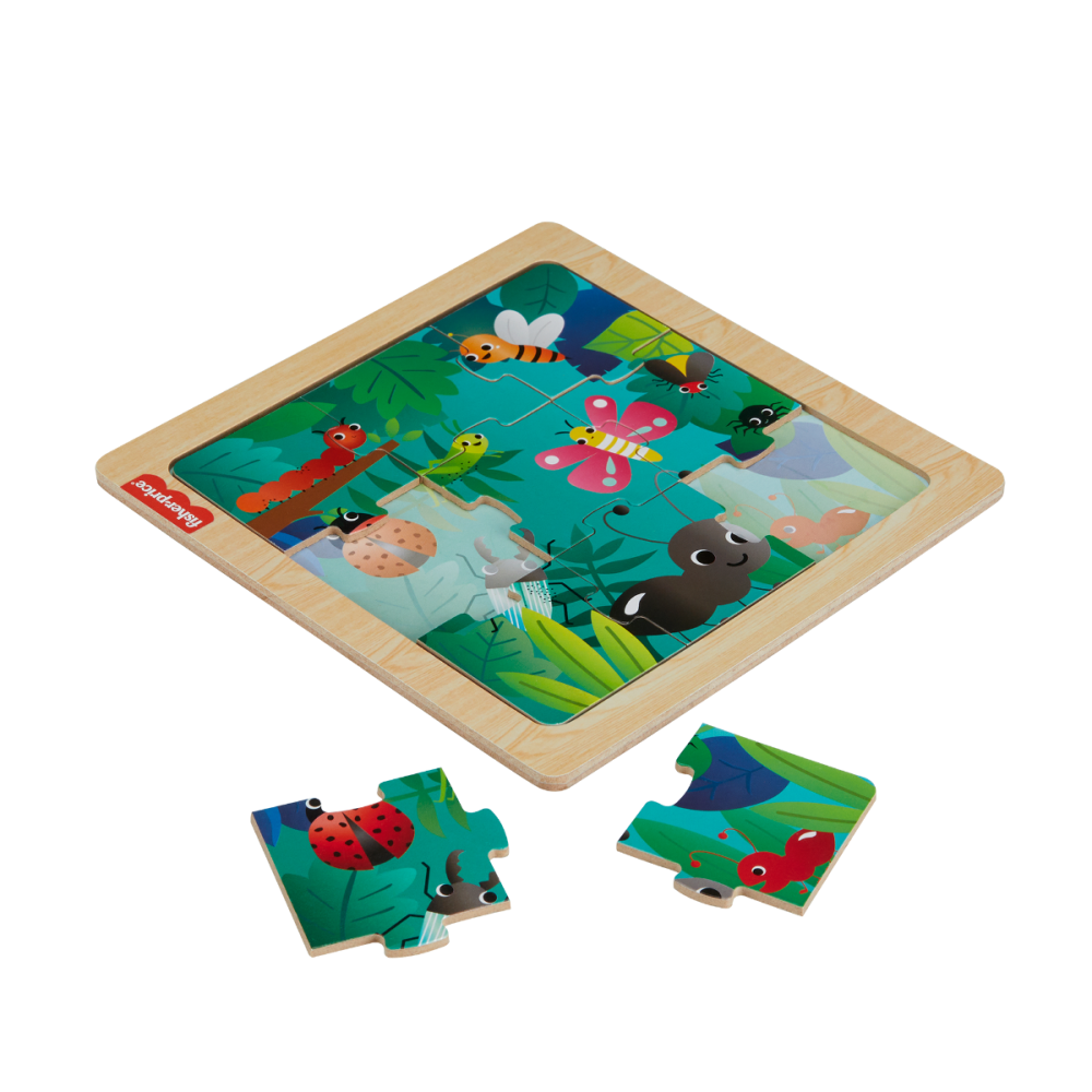 Mini puzzle din lemn, Fisher Price, Insecte, HXV19