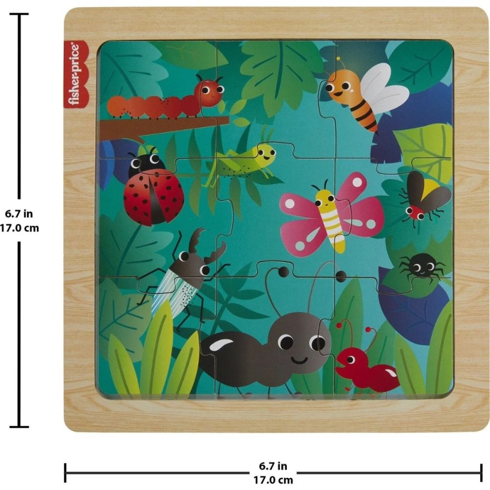 Mini puzzle din lemn, Fisher Price, Insecte, HXV19