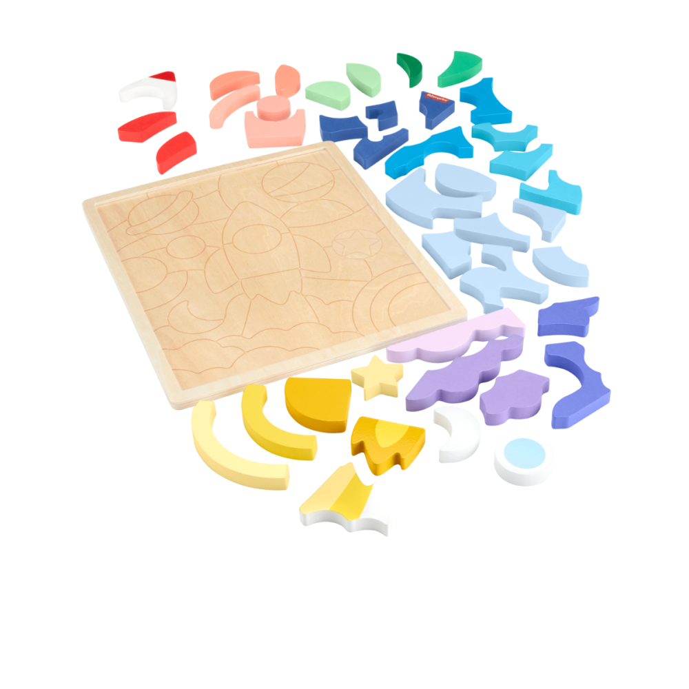 Puzzle din lemn, Fisher Price, Spatiu, 42 piese, HXY42
