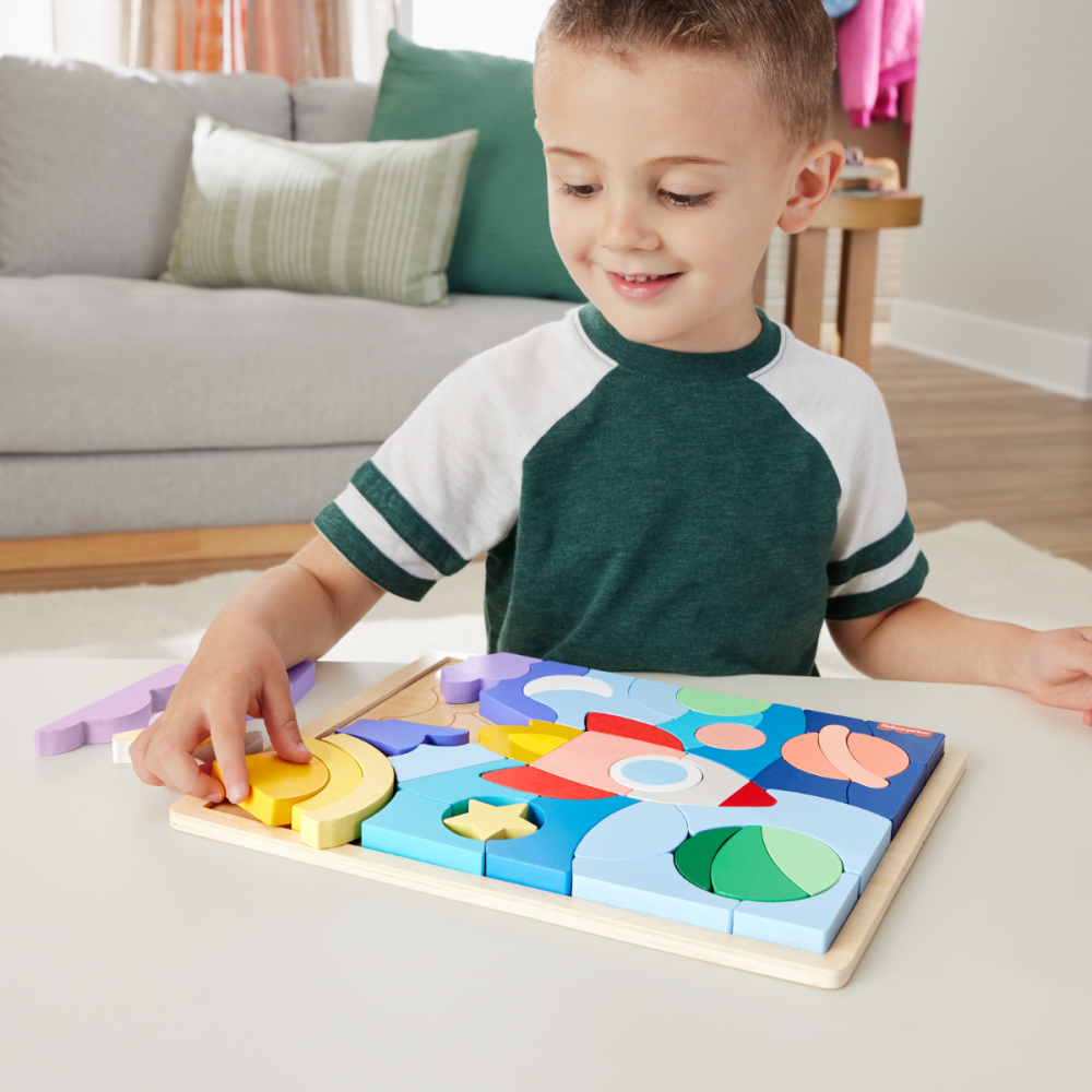 Puzzle din lemn, Fisher Price, Spatiu, 42 piese, HXY42