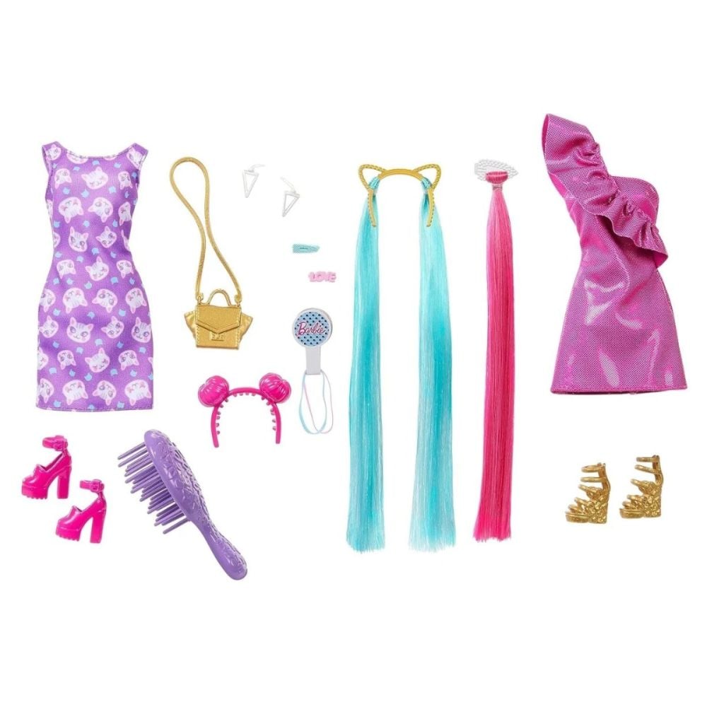 Papusa Barbie cu par lung si accesorii, Fun Fancy Hair, JDC85
