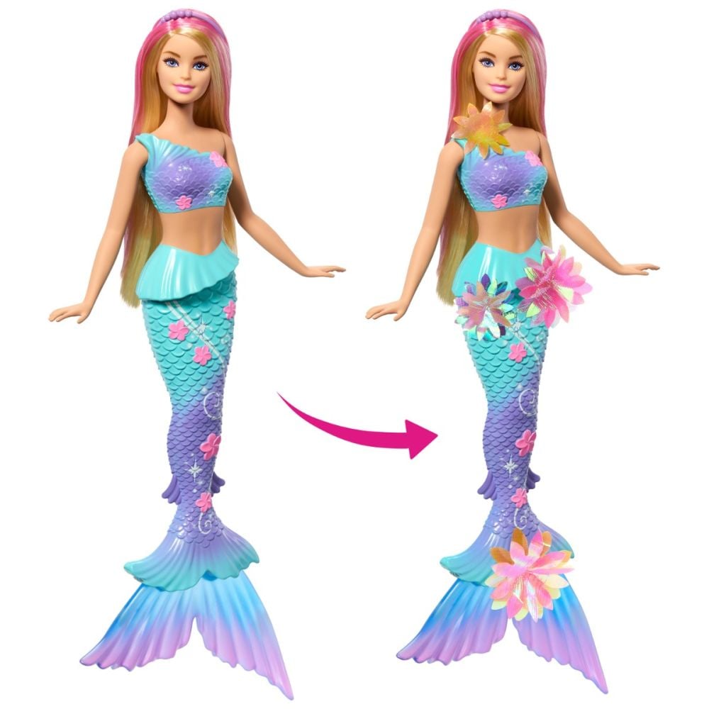 Papusa sirena Barbie, Flower Magic, JDM72