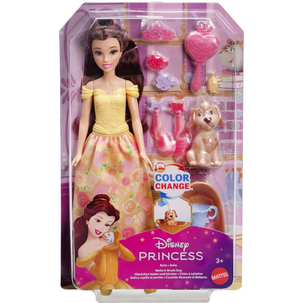 Papusa Disney Princess, Colour Changing, Bella Bathe & Brush Dog, JFC42