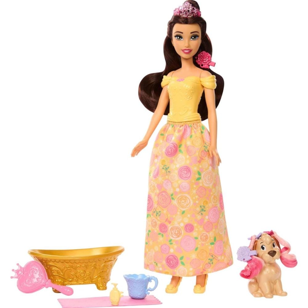 Papusa Disney Princess, Colour Changing, Bella Bathe & Brush Dog, JFC42