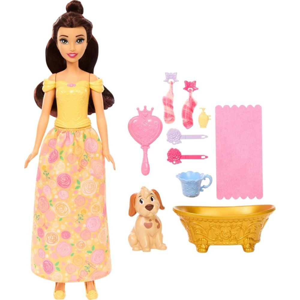 Papusa Disney Princess, Colour Changing, Bella Bathe & Brush Dog, JFC42
