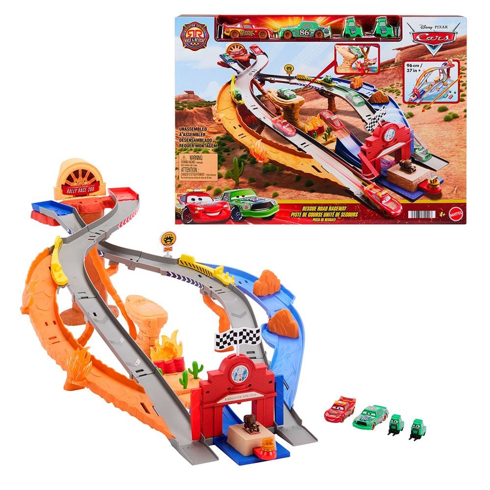 Set de joaca cu masinute si piste, Disney Pixar Cars, Radiator Springs Race&Rescue Road Raceway, JFL57