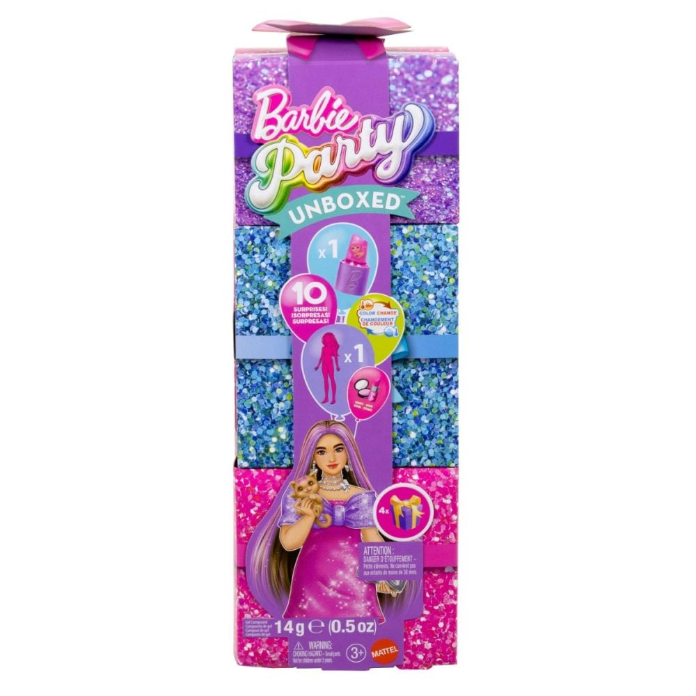 Papusa Barbie Party Unboxed, Glam Pink Curvy, 10 surprize, JFY67