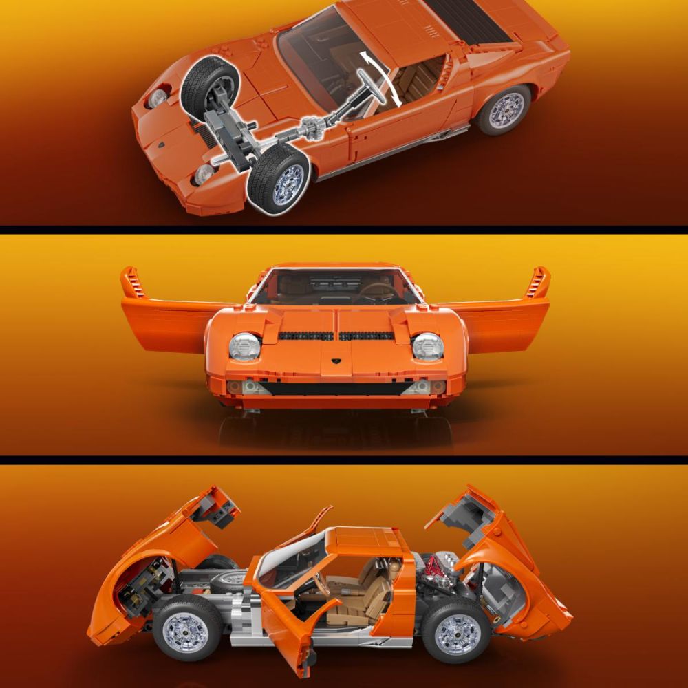 Set de constructie si masinuta Brick Shop, Hot Wheels, '71 Lamborghini Miura P400 SV, JHF61