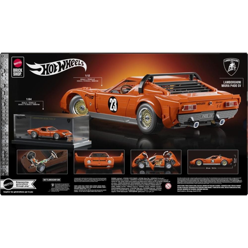 Set de constructie si masinuta Brick Shop, Hot Wheels, '71 Lamborghini Miura P400 SV, JHF61