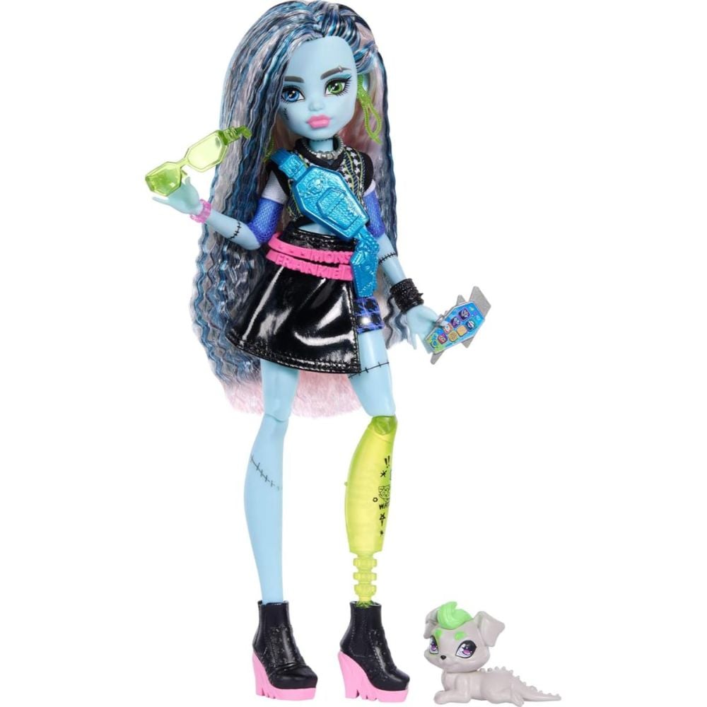 Papusa cu animal de companie, Monster High, Frankie Stein si Watzie, JHK31