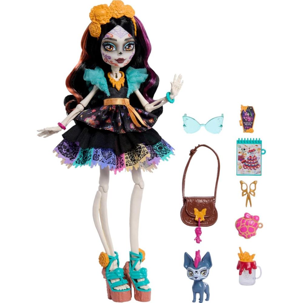 Papusa cu animal de companie, Monster High, Skelita Calaveras, JHK34