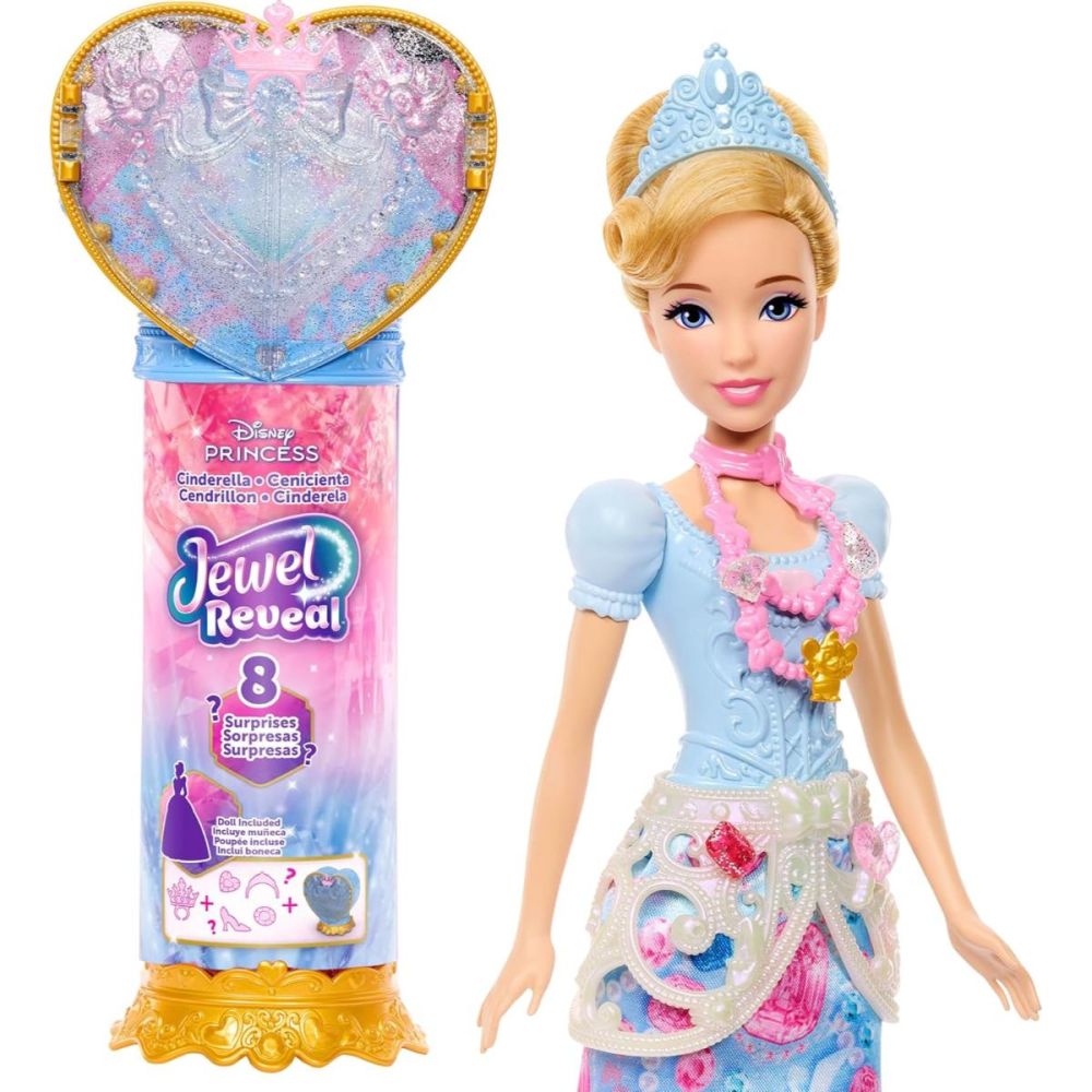 Papusa cu accesorii surpriza, Disney Princess, Jewel Reveal, Cinderella, JHL50