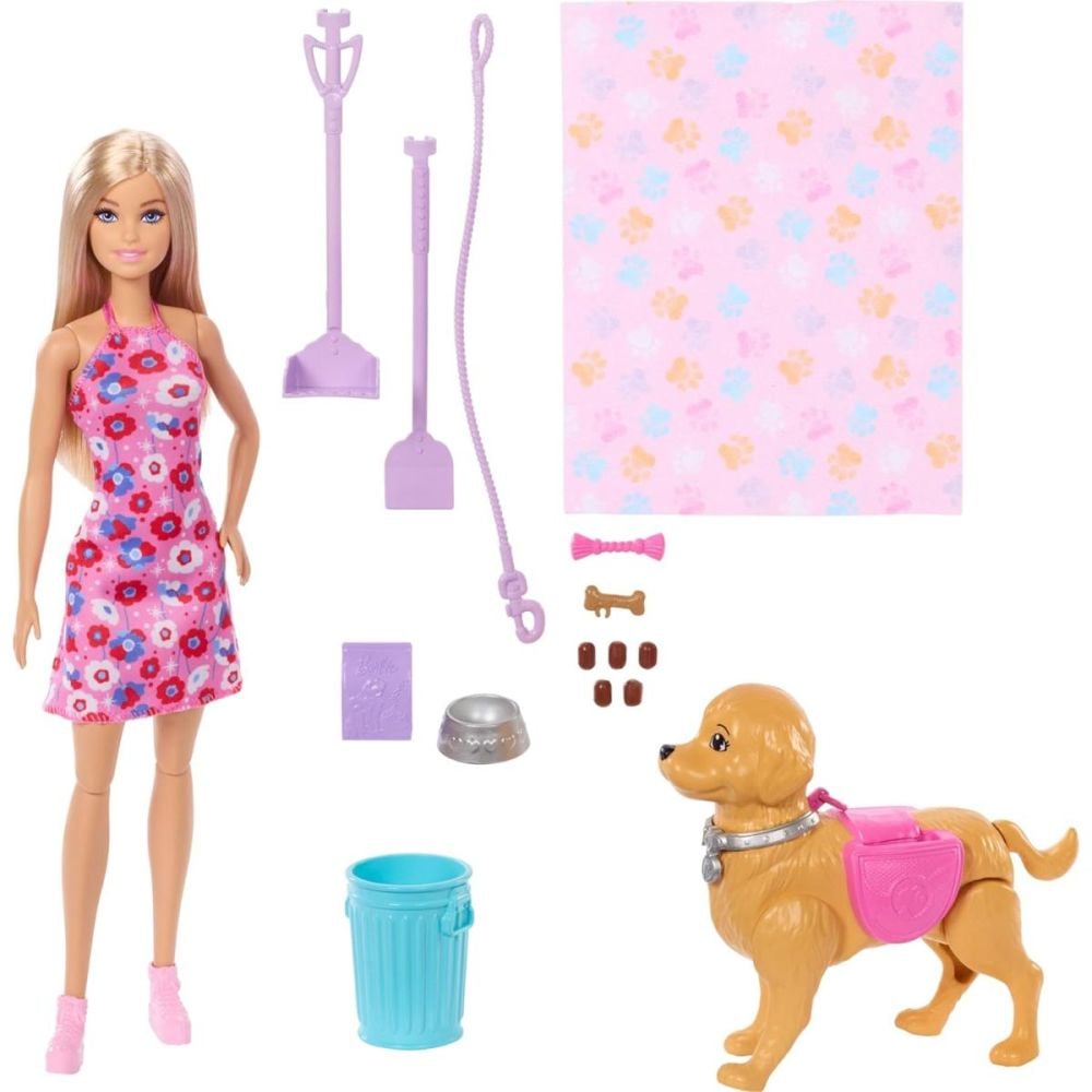 Papusa cu catelus si accesorii, Barbie Malibu, Family&Friends, JJB46