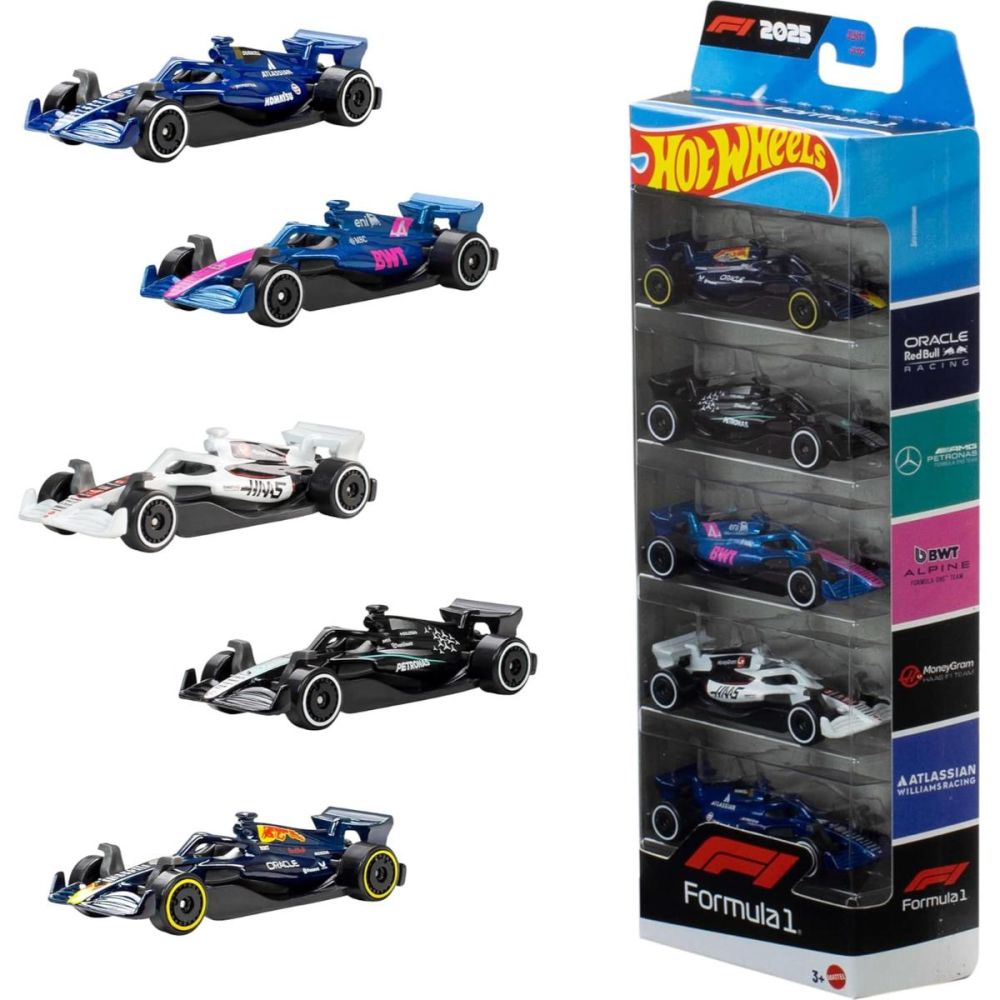 Set 5 masini de curse, Hot Wheels, Formula 1 2025, JLN11