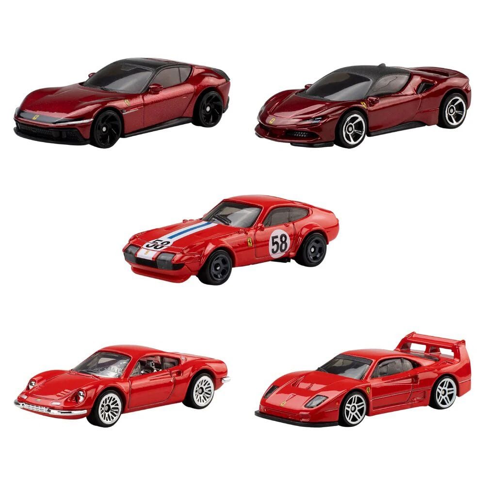 Set 5 masinute din metal, Hot Wheels, Ferrari, 1:64, JLN12