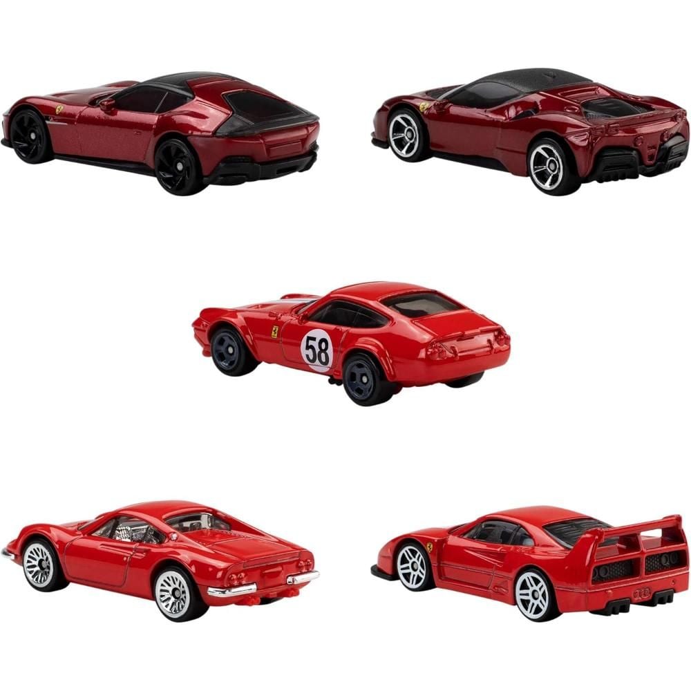 Set 5 masinute din metal, Hot Wheels, Ferrari, 1:64, JLN12