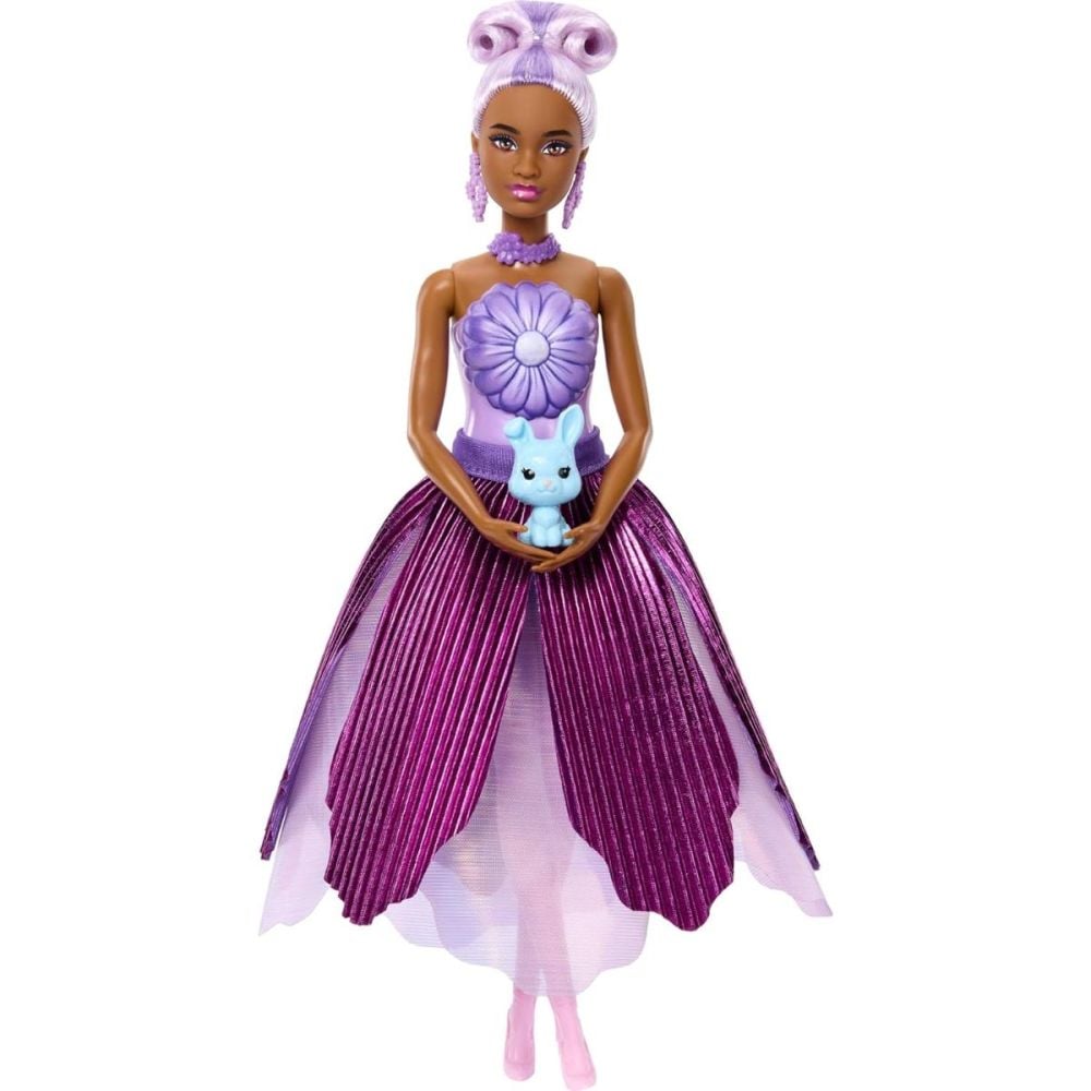 Papusa cu accesorii surpriza, Barbie, Petal Pop, Mov, JMF58